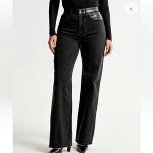 Abercrombie & Fitch Black High Rise Jeans with leather detailing 6 Long